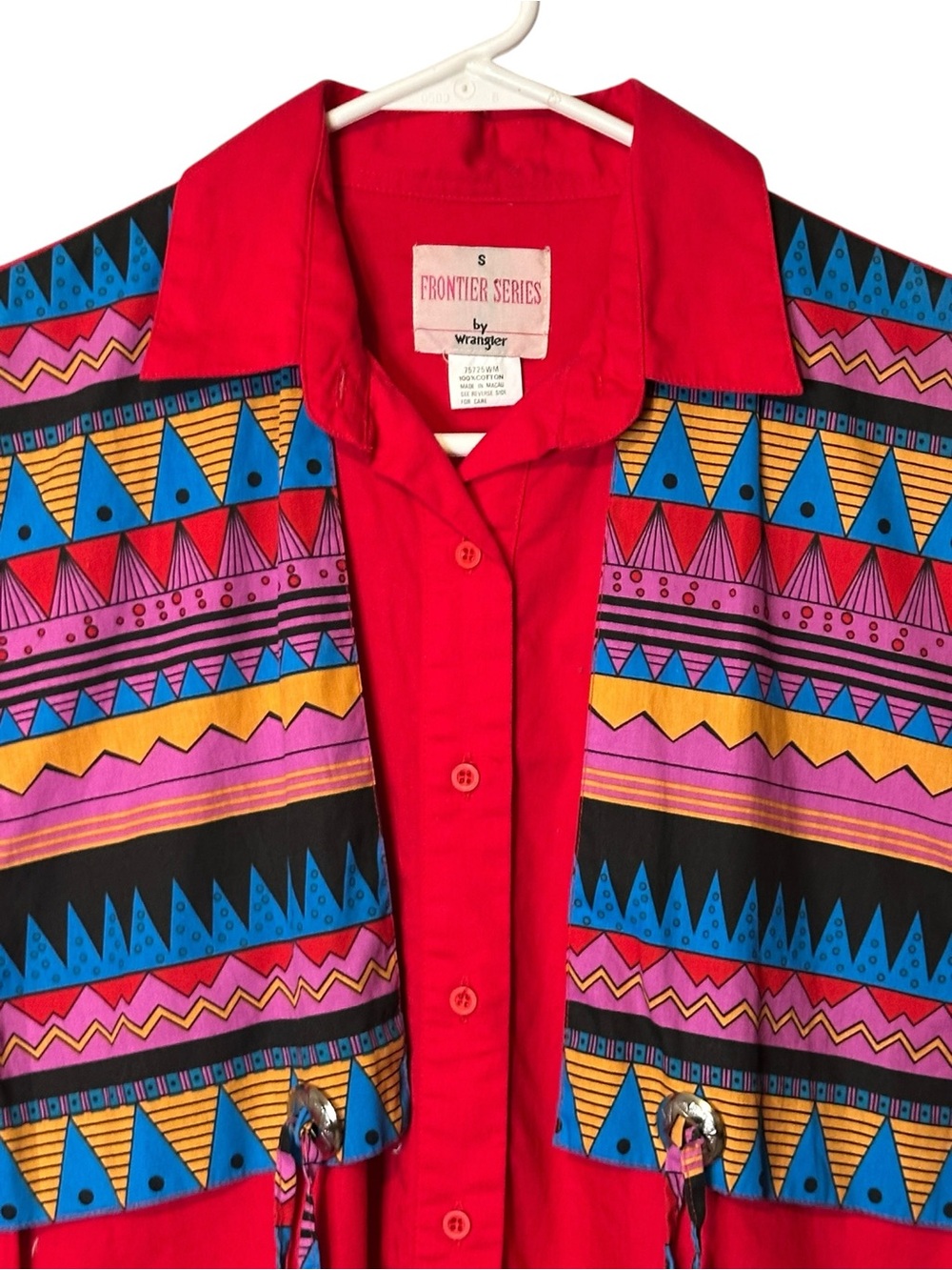 Vintage Wrangler Frontier Series Aztec Western Buttondown Shirt XS Rodeo Cowgirl - Picture 3 of 11